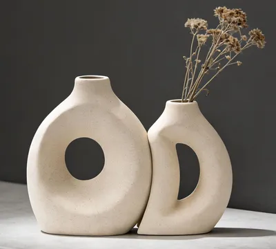 Productafbeelding van Set van 2 minimalistische keramische vazen voor bloemen