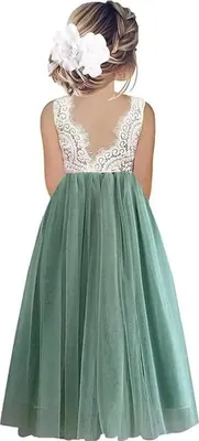 Image de ASKSA Robe de Princesse sans manches pour enfants Dentelle Robe de mariée A-ligne Robe de bal (Vert,150)