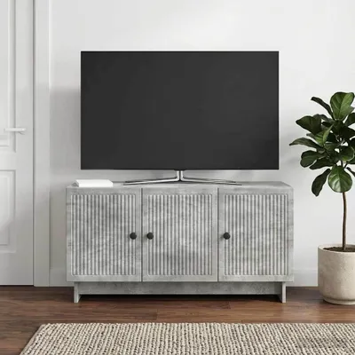 Image de Meuble TV exclusif - Dimensions : 99 x 34,5 x 50 cm. Matériau : panneau de particules, finition gris béton