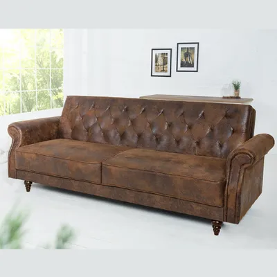Produktbild von riess-ambiente Chesterfield 3-Sitzer Sofa MAISON BELLE AFFAIRE 220cm antik braun Microfaser mit Schlaffunktion