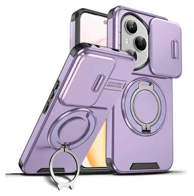 Obrázek produktu pro Dvouvrstvé pouzdro pro Honor 400 Pro, posuvným krytem fotoaparátu a magnetickým kroužkovým stojánkem Fialová