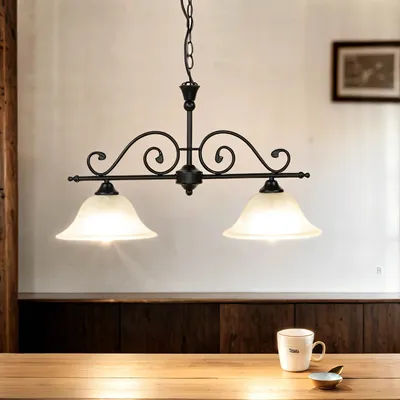 Produktbild von Deckenlampe Landhaus "Dorothea" Metall Alabasterglas 2-flammige Deckenleuchte Wohnzimmer