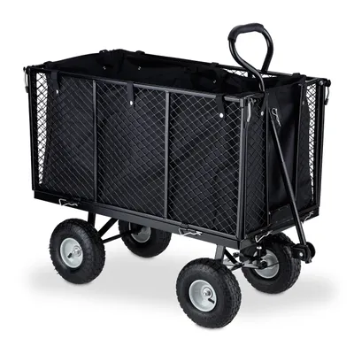 Produktbild von Relaxdays Handwagen, großer Bollerwagen, klappbare Seitenteile, herausnehmbare Plane, Griffe, 500 kg, schwarz-grau