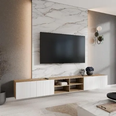 Produktbild von Margaret Hadas24 TV-Schrank Noe IV Fernsehschrank TV-Lowboard 300 cm Hängend modernes Design Wohnzimmer Wandmontage, TV Möbel artisan, weiß