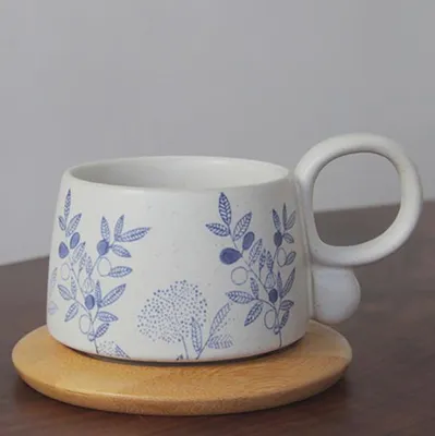 Produktbild von 360Home Kaffeetasse Unterglasur Tasse Blau Weiß Porzellan 380ML