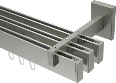 Produktbild von Interdeco Innenlaufstange / Gardinenstange mit Innenlauf Edelstahl-Optik, Typ Smartline Paxo (Kappe), 14x35 mm 3-läufig, 540 cm