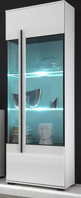 Produktbild von Vitrine "Design-D" in weiß Hochglanz Vitrinenschrank 60 x 200 cm