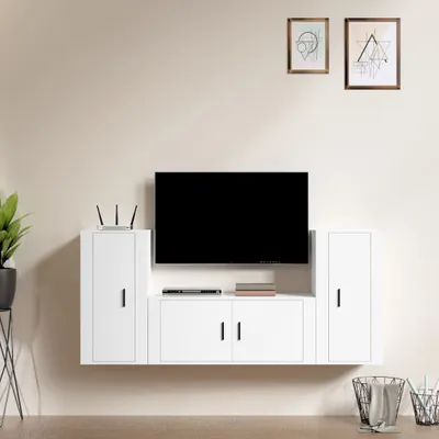 Produktbild von 3-tlg. TV-Schrank-Set Weiß Holzwerkstoff , TV-Schränke Design 2024