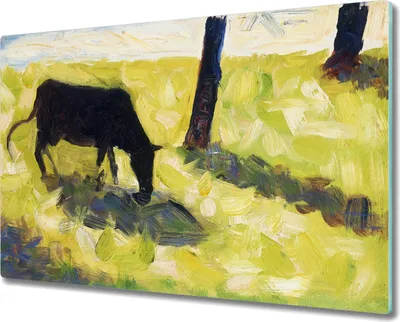 Produktbild von Coloray Hackbrett Küchenbrett Kochplattenabdeckung Schneidebrett Herdabdeckplatte 80x52 cm - Schwarze Kuh auf der Wiese Seurat