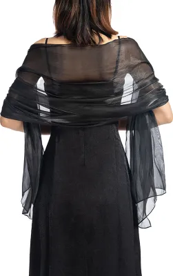 Chiffon-Schal 70x200 Cm – Leichter Abendschal Aus Polyester, Schwarz, Vielseitig Als Stola Oder Halstuch