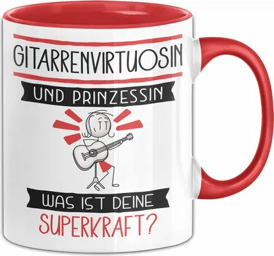 Produktbild von Gitarrenvirtuosin Und Prinzessin Tasse Geschenk Für Eine Gitarrenvirtuosin Geburtstag Was Ist Deine Superkraft (Rot)
