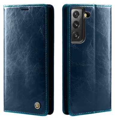 Produktbild von Handyhülle für Samsung Galaxy S21 5G Kunstleder Klapphülle Vintage Cover Hülle RFID Schutz Case Kartenfach Farbe: Blau