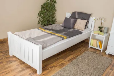 Produktbild von Einzelbett / Gästebett Kiefer massiv Vollholz weiß66, inkl. Lattenrost - Abmessung 90 x 200 cm