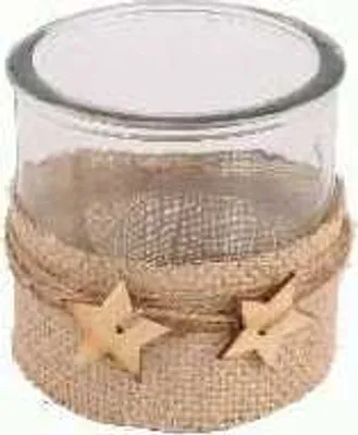 Produktbild von Windlichtglas Jute mit Sternen / 8cm / 1 Stück