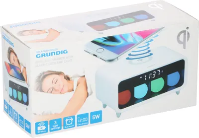 Produktbild von Grundig Wireless Phone Charger Wecker  Stimmungslampe - 3 Lichteinstellungen I Handy Ladestation kabellos LED Ladegerät Tischuhr Uhr