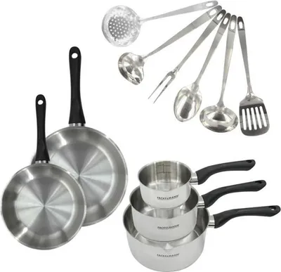 Image de Batterie de Cuisine FACKELMANN Geneva Inox, Tous Feux Dont Induction, 2 Poêles 20 et 24 cm, 3 Casseroles, 6 Ustensiles