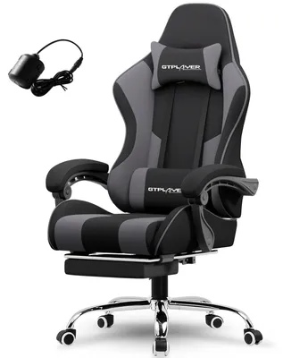 Obrázok produktu pre Herná stolička – GT800A – Masáž – USB – Ergonomická – Podnožka – Otočná – Čalúnenie z látky – Sivá
