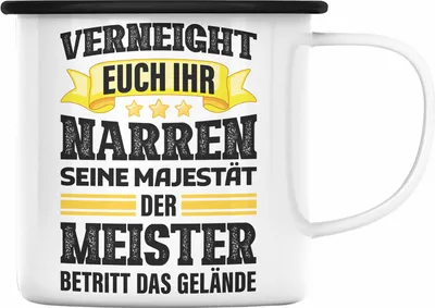 Produktbild von Trendation - Meister Prüfung Bestanden Geschenk Meisterprüfung Emaille Tasse Mann Metallbauer Schreiner Dachdecker Maler Elektrotechnik Elektronik (Schwarz)