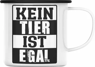 Produktbild von Trendation - Veganer Geschenk Lustige Emaille Tasse Vegetarier Geschenkidee Emaille Tasse Lustig für Geschenkset und Geschenkbox Kein Tier Ist Egal (Schwarz)