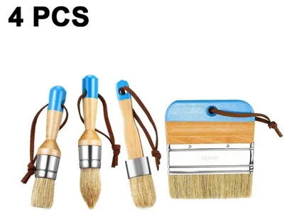 Produktbild von Kreidepinsel Set 4 Stück, Naturborsten Pinsel Für Möbel Und Holz, Schablonenpinsel Blau Für Heimdekoration