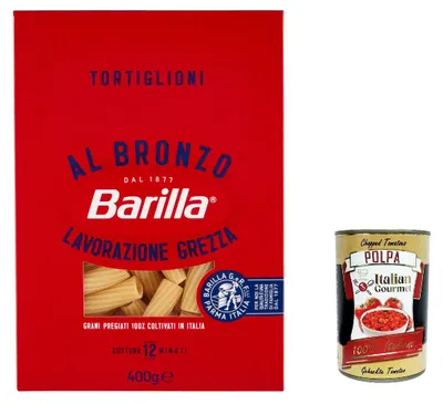 Produktbild von 10x Tortiglioni al Bronzo Bronze Gezogene Pasta 400g Rohe Verarbeitungsmethode + Italian Gourmet polpa 400g