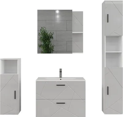 Produktbild von Badmöbel-Set Vicco Irma Weiß/Weiß Hochglanz 5 Teile, Model 56336