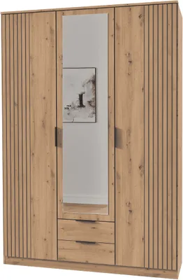 Produktbild von Schrank 3 Drehtüren mit 1 Spiegel und 2 Schubladen L135 cm - LUEBECK