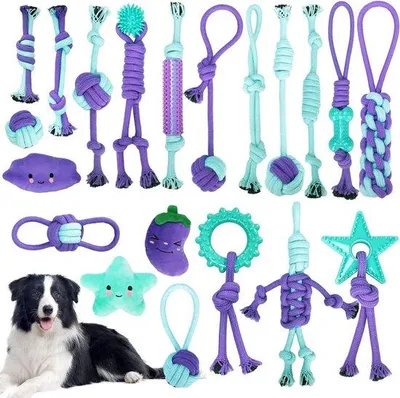 Immagine prodotto di Giocattoli per cani - Set di 20 pezzi per l'addestramento dentale di cuccioli e giocattoli da masticare per cani di piccola e media taglia
