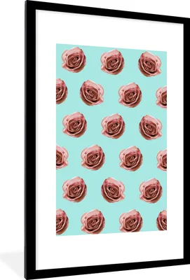 Produktbild von MuchoWow® MuchoWow® Gerahmtes Poster Rosen - Muster - Blumen 60x90 cm - Poster mit zchwarzem Bilderrahmen - Dekoration - Wandposter Wohnzimmer - Hochwertig
