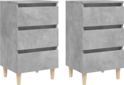 Obrázok produktu pre Nočné stolíky, nohy z borovice 2 ks, betónovo sivé 40x35x69 cm