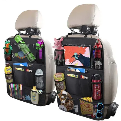 Image de Organisateur de siège arrière pour voiture, 9 poches, imperméable, en polyester, lot de 2