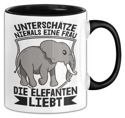 Produktbild von Elefant Tasse Geschenk Für Elefanten-Liebhaber Geschenkidee Unterschätze Niemals Eine Frau Die Elefanten Liebt (Schwarz)