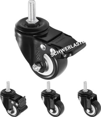 Produktbild von H&S 4x 50mm Möbelrollen - Rollen Möbel Lenkrolle mit M10 Gewinde - 4 Schwerlastrollen - 4 Lenkrollen Transportrollen - 4 PolyurethanGummi Rollen Schwerlast -
