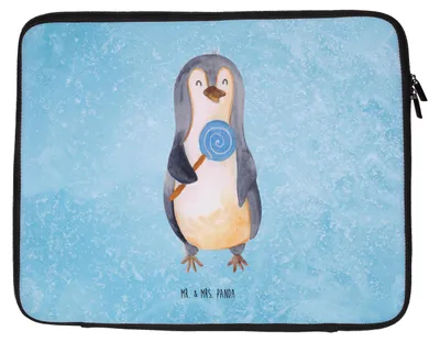 Produktbild von Mr. & Mrs. Panda Laptop Tasche Pinguin Lolli 27 x 36 cm - Eisblau - Geschenk, Heißhunger, Notebook, Pinguine, Hülle, Süßigkeiten, Naschen, Laptoptasche, Spruch