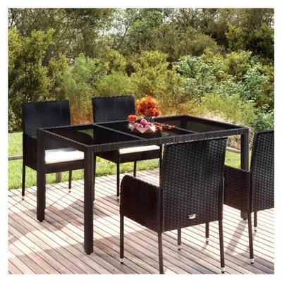 Produktbild von Gartentisch mit Glasplatte, Terrassentisch, Esstisch für den Garten, Balkontisch, Gartenmöbel, Partytisch, Schwarz 150x90x75 cm aus Poly Rattan
