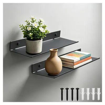 Wandregal-Set 2er-Pack, 30 cm, Grau, Aluminium, robust