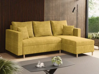 Produktbild von SALES LEADER Ecksofa BERLIN 230x145 cm mit schlaffunktion, mit Bettkasten, universelle Seite, Moderner Stoff POSO 43, Gelb