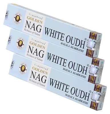Produktbild von 3x Golden Nag White Oudh Räucherstäbchen 45g – Orientalisches Räucherwerk