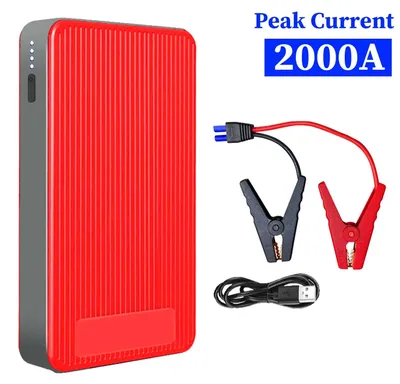 Image de Démarreur de secours - 12 V - 2000 A - Batterie externe 12 000–18 000 mAh - Pour moteurs essence et diesel - Lampe de signalisation SOS