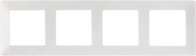 A white, rectangular frame with four square cutouts, designed to hold electrical switches or outlets.