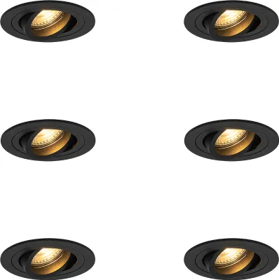 Produktbild von QAZQA - Set mit 6 modernen Einbaustrahlern schwarz - Rondoo I Wohnzimmer I Schlafzimmer - Aluminium - LED geeignet GU10