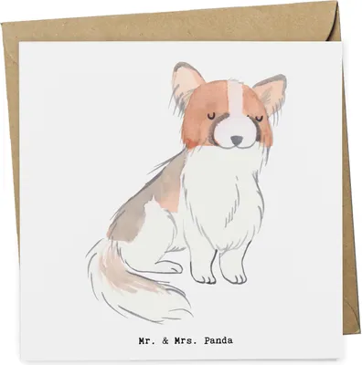 Produktbild von Mr. & Mrs. Panda Grußkarte Papillon Lebensretter - Weiß - Geschenk, Klappkarte, Glückwunschkarte, doppelkarte, faltkarte, Kontinentaler Zwergspaniel, anlasskarte