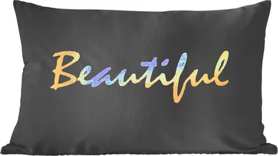 Produktbild von MuchoWow® Zierkissen Sofakissen Wohnzimmer Dekokissen 60x40 cm Zitat - Schönheit - Schwarz - Gold - Kopfkissen - Polster mit Foto