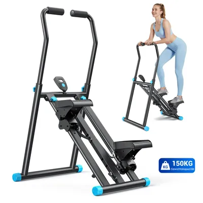 Productafbeelding van Opklapbare step- en verticale klimtrainer – 3 niveaus en in hoogte verstelbaar, LCD-display en antislip pedalen