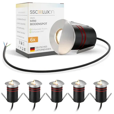 Produktbild von SSC-LUXon JAVO 6 Stück Boden Einbaustrahler Aussenbereich IP67 warmweiß Ø 47mm - Aluminium Wegleuchte 230V mit seitlichem Licht