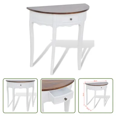 Image de The Living Store Table console avec tiroir et plateau marron semi-circulaire