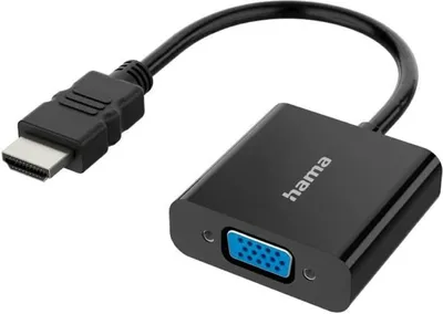 A black HDMI to VGA adapter with a blue VGA port.
