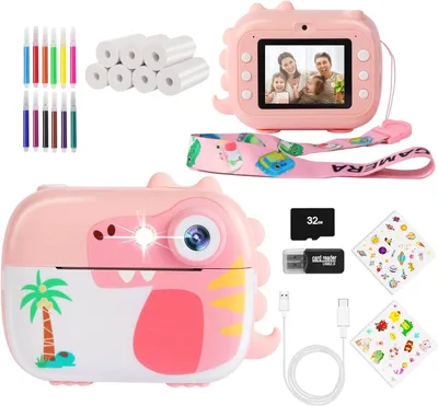 Produktbild von Sofortbildkamera für Kinder 3–12 Jahre mit HD Video, 2,4 Zoll Bildschirm, 7 Rollen Thermopapier, 32GB Karte, Spielzeug Kamera-Weihnachten & Geburtstag