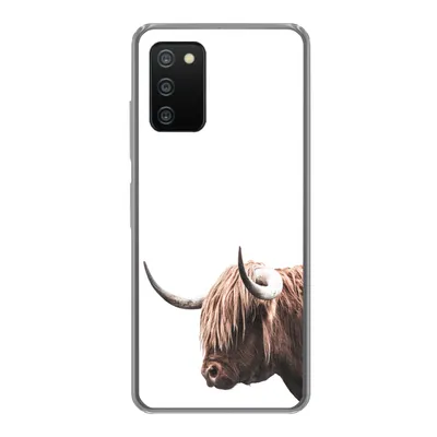 Produktbild von MuchoWow® Handyhülle Schutzhülle Hülle für Samsung Galaxy A03s Schottischer Highlander - Kopf - Weiß Silikon Softcase Handy Hülle - Schutz