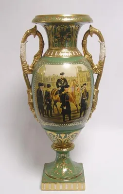 Produktbild von Casa Padrino Barock Porzellan Vase mit 2 Griffen - Grün / Gold - H. 54 cm - s Dekorationsobjekt